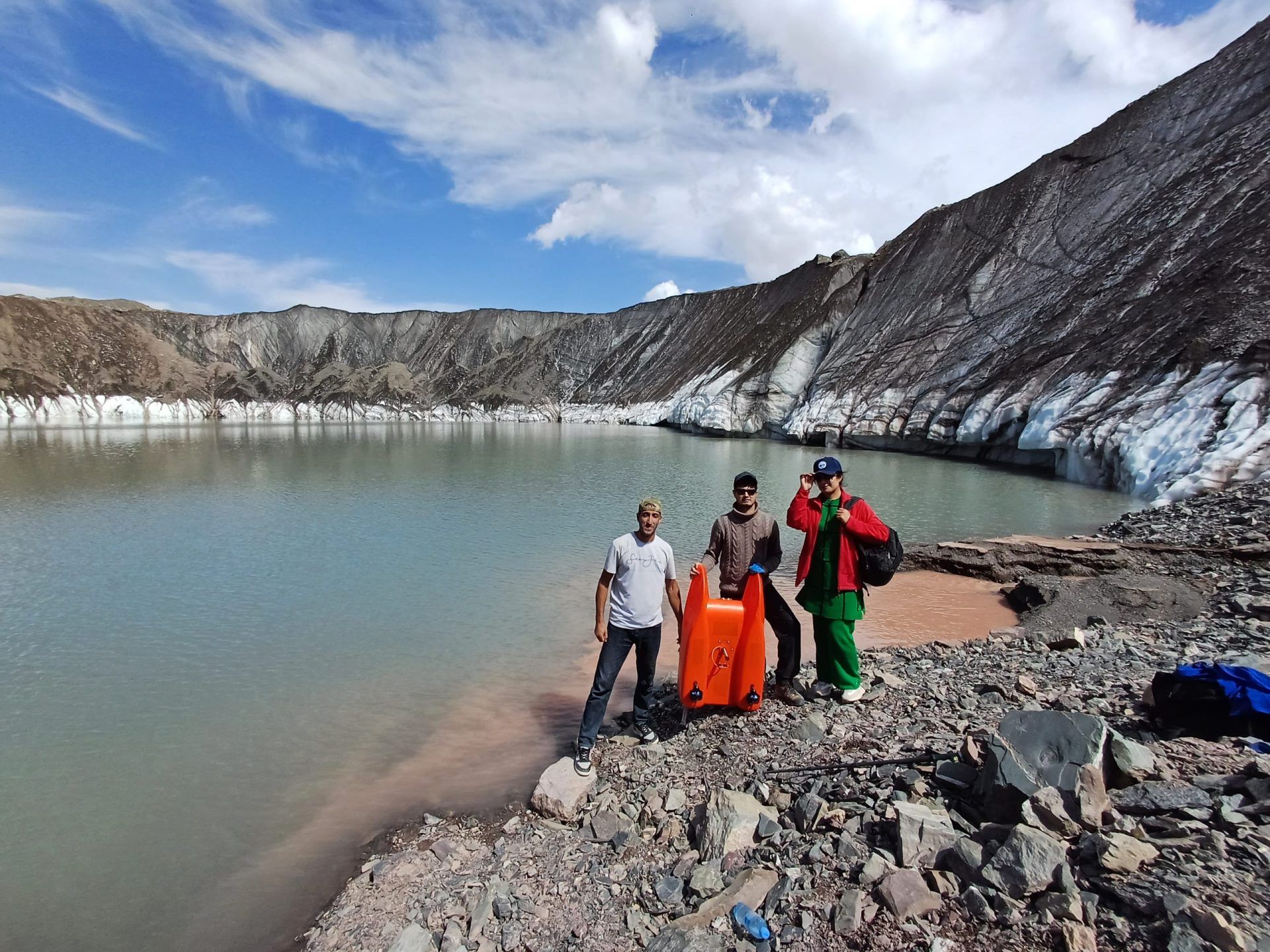 Lake on Baralmos Glacier surveyed in 2024 by a GLOFCA team of researchers from the Tajik Academy of Sciences and the University of Zürich